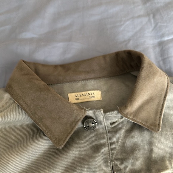 RARE All Saints Gray Denim Jacket Suede Collar large - Picture 4 of 5